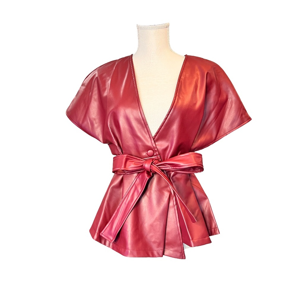# A013 N by Nancy Chic Faux Leather Burgundy Top – Size XL NWT - Picture 3 of 9